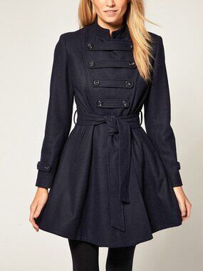ASOS Petite Black Wool Military Flared Peacoat Size 2